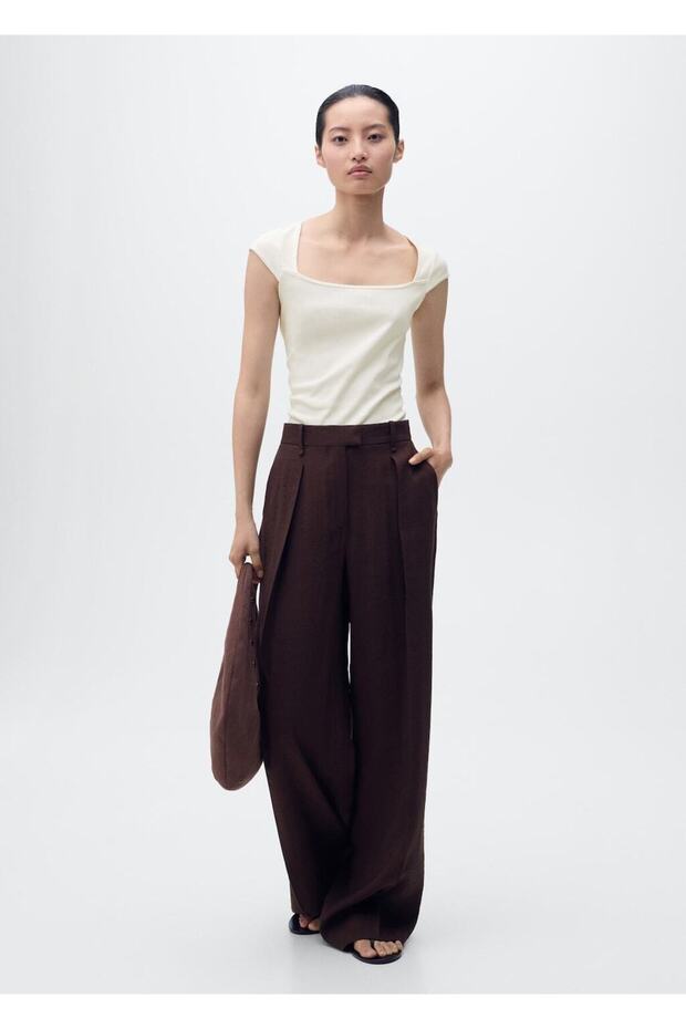 Pamuklu dekolte yaka tişört - 2