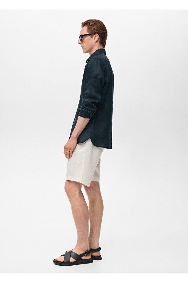 %100 keten slim fit gömlek - 7