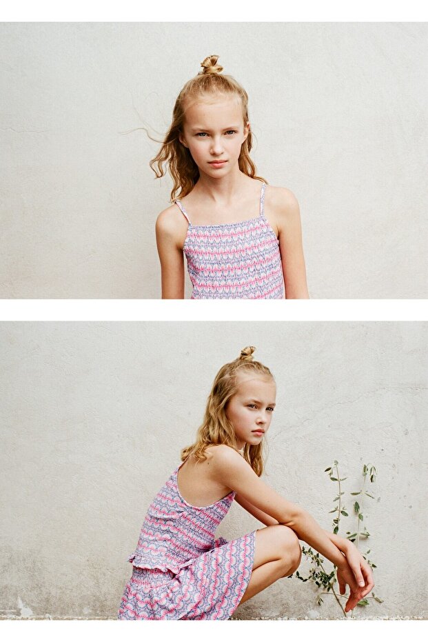 Patterned Drawstring Blouse - 3