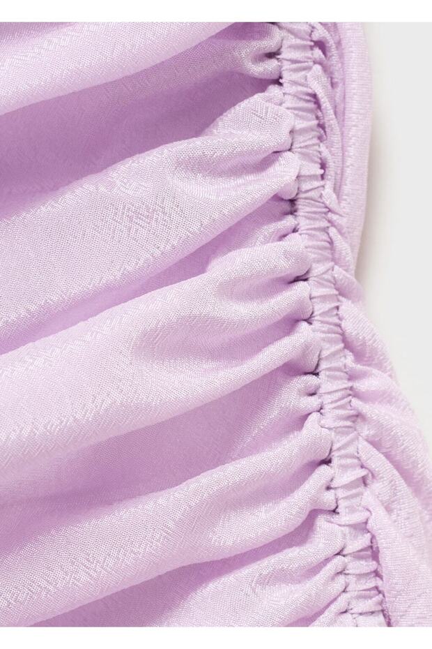 Saten apreli drape elbise - 8