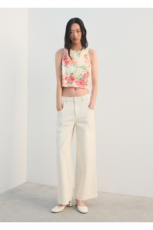 Desenli cropped bluz - 2