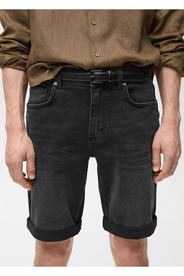 Slim fit kot bermuda şort - 6