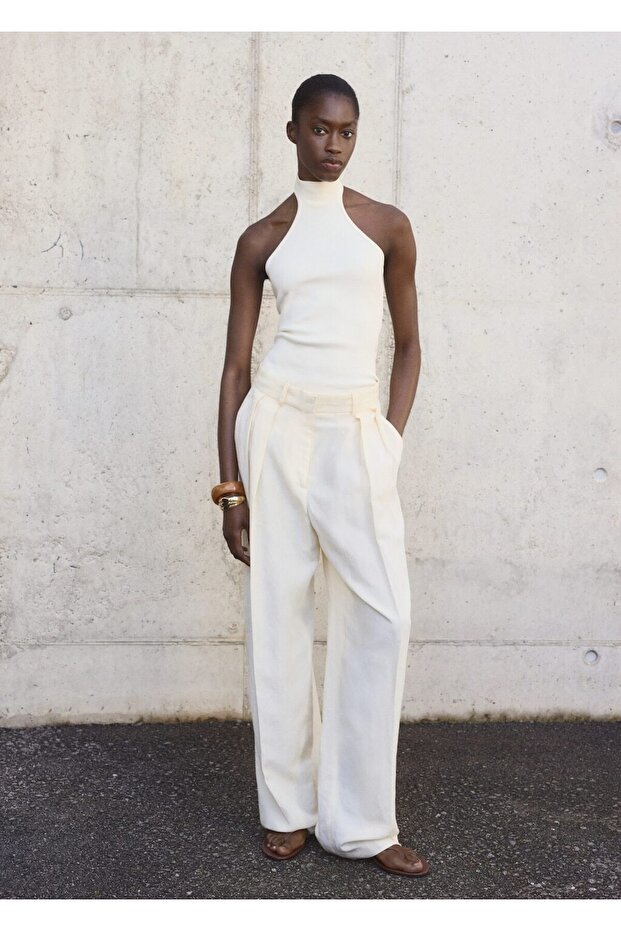 Halter yakalı örgü bluz - 2