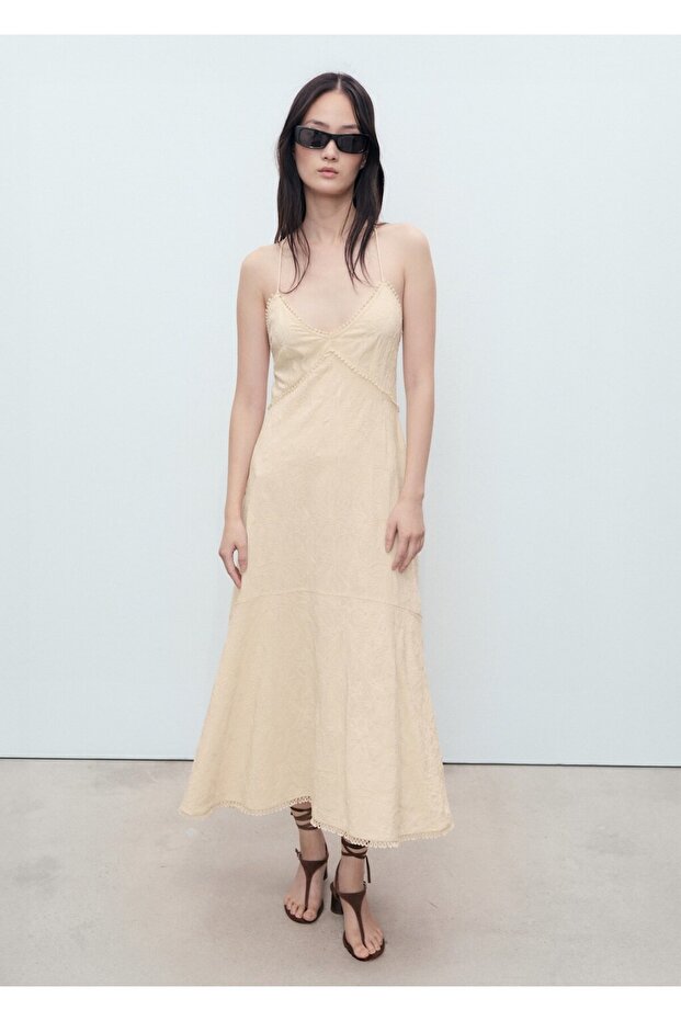 İşlemeli midi boy elbise - 2