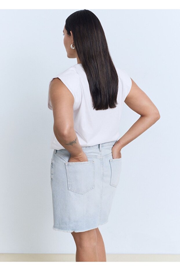 Uçları dikişsiz denim etek - 8