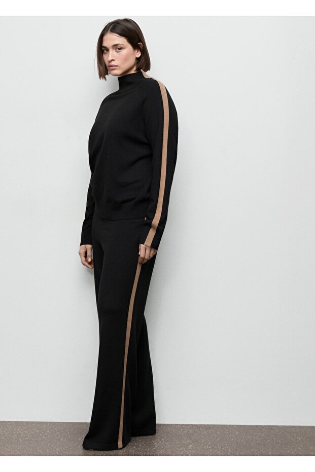 Kontrast çizgili triko pantolon - 8