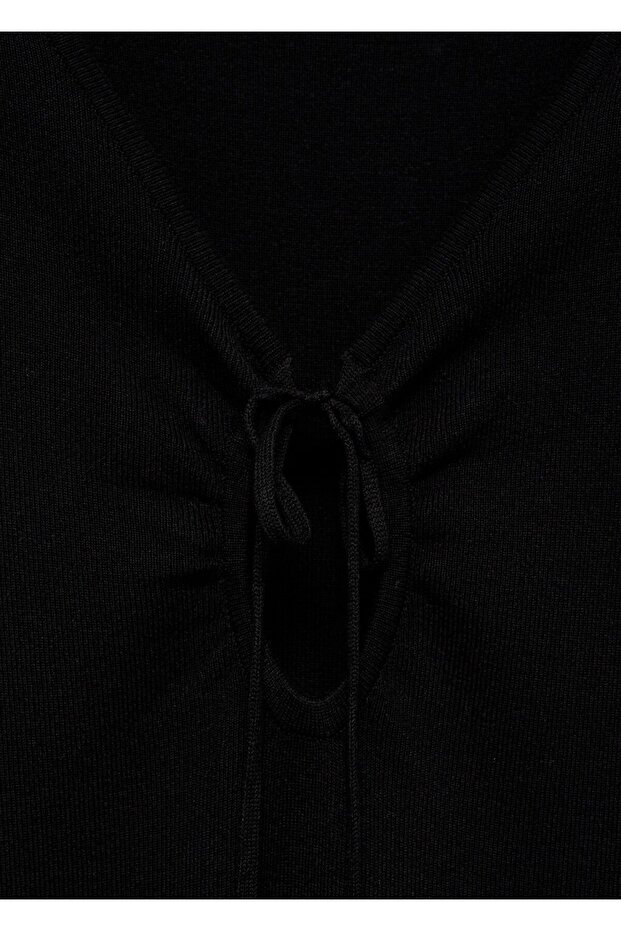 Bağ detaylı yakalı triko elbise - 7