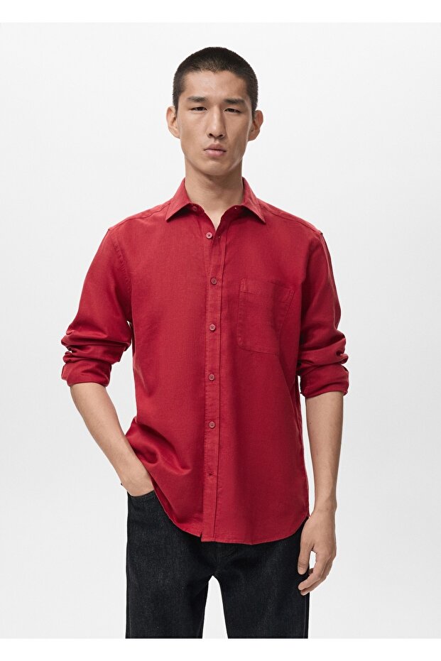 Cepli regular kesim keten gömlek - 1