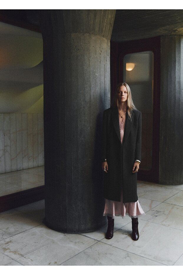 Çift düğmeli uzun palto - 6