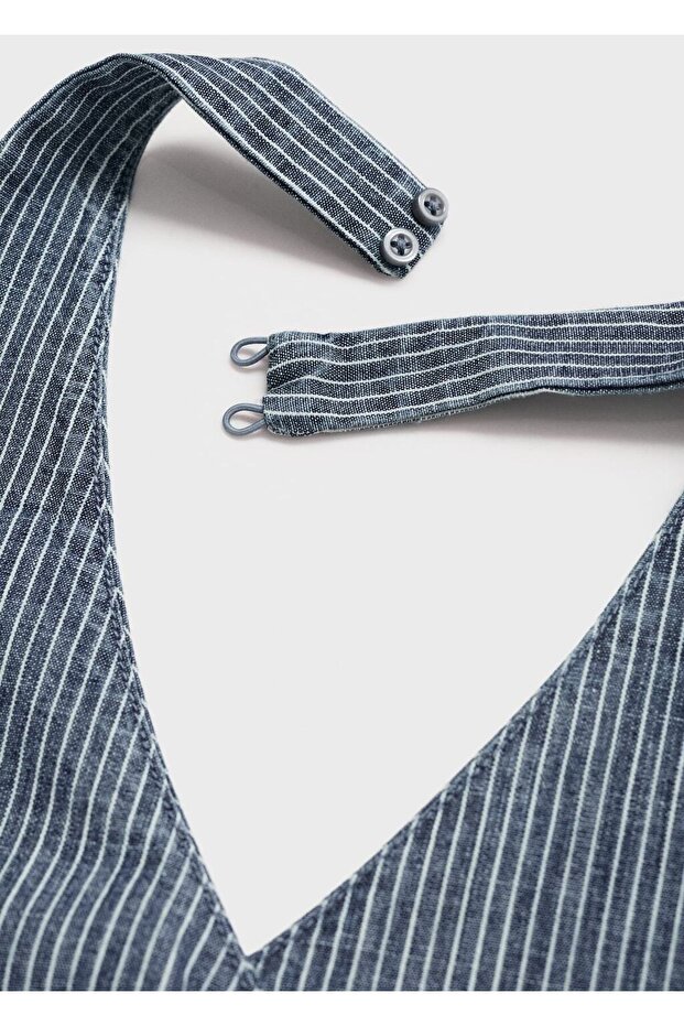 Çizgili çapraz denim top - 8