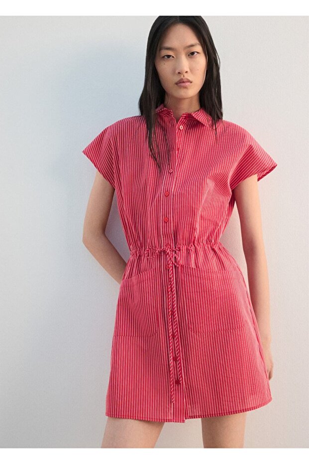 Çizgili gömlek elbise - 6