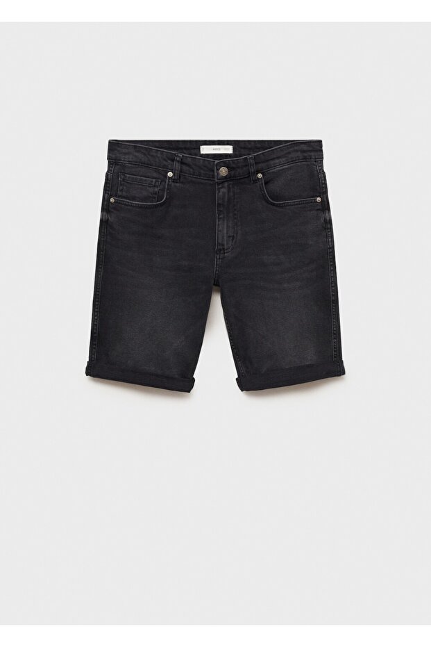 Slim fit kot bermuda şort - 3