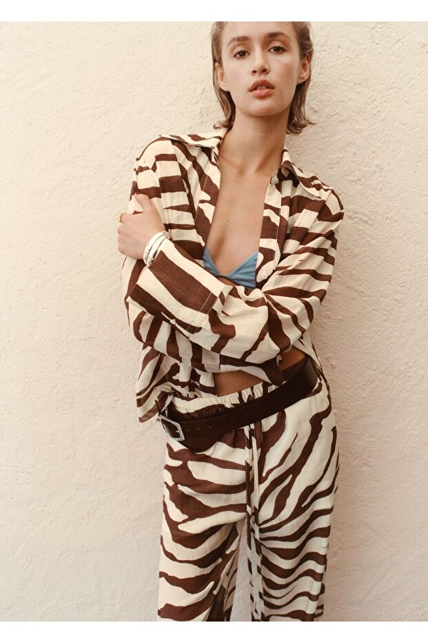 Zebra desenli dökümlü gömlek - 7