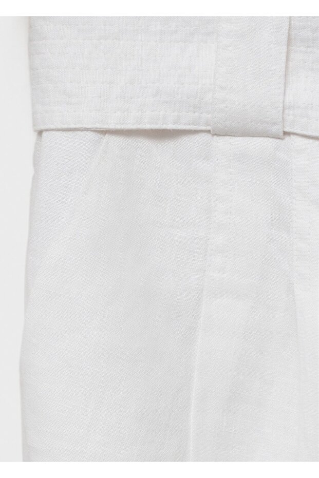 Keten karışımlı kemerli bermuda şort - 5