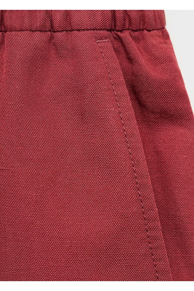 Keten karışımlı elastik belli bermuda şort - 5