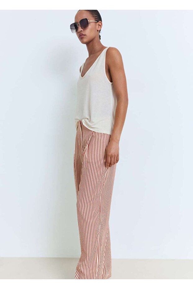 Çizgili pensli pantolon - 7