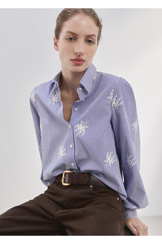 İşlemeli çizgili gömlek - 7