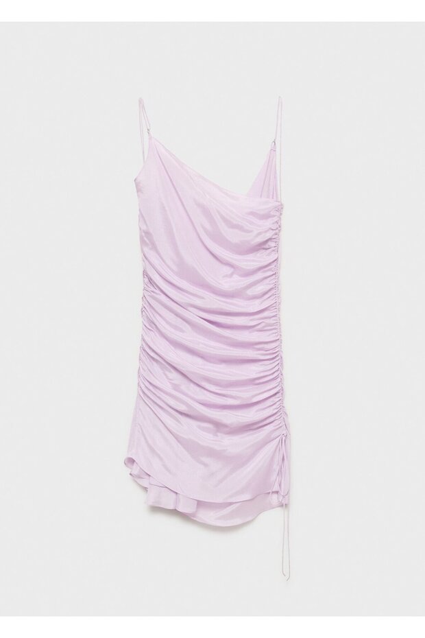 Saten apreli drape elbise - 3