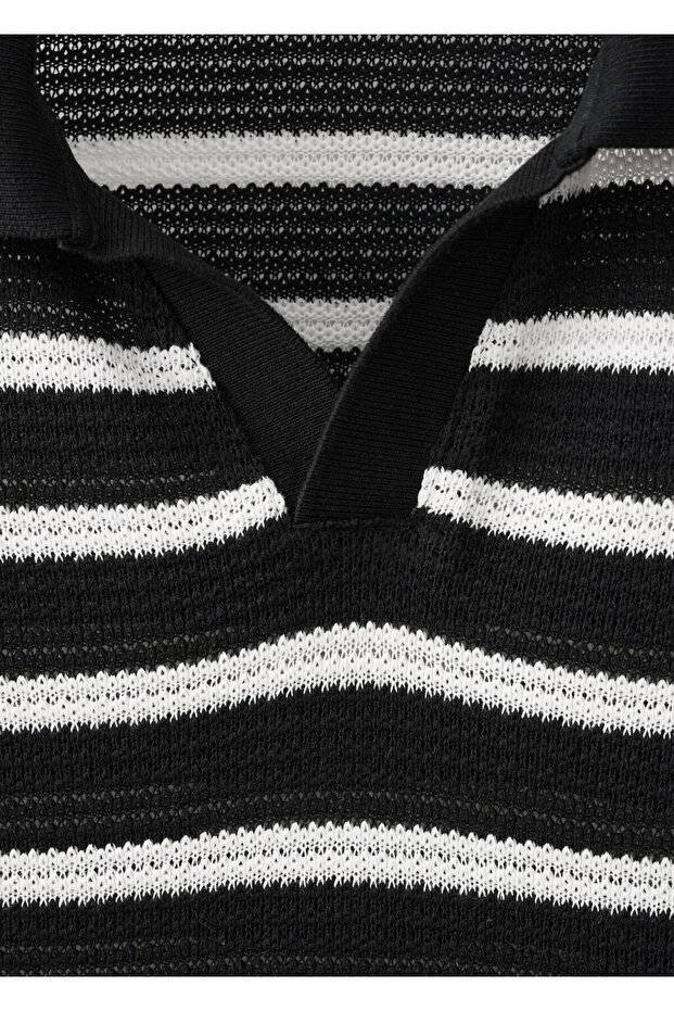 Triko çizgili polo gömlek - 8