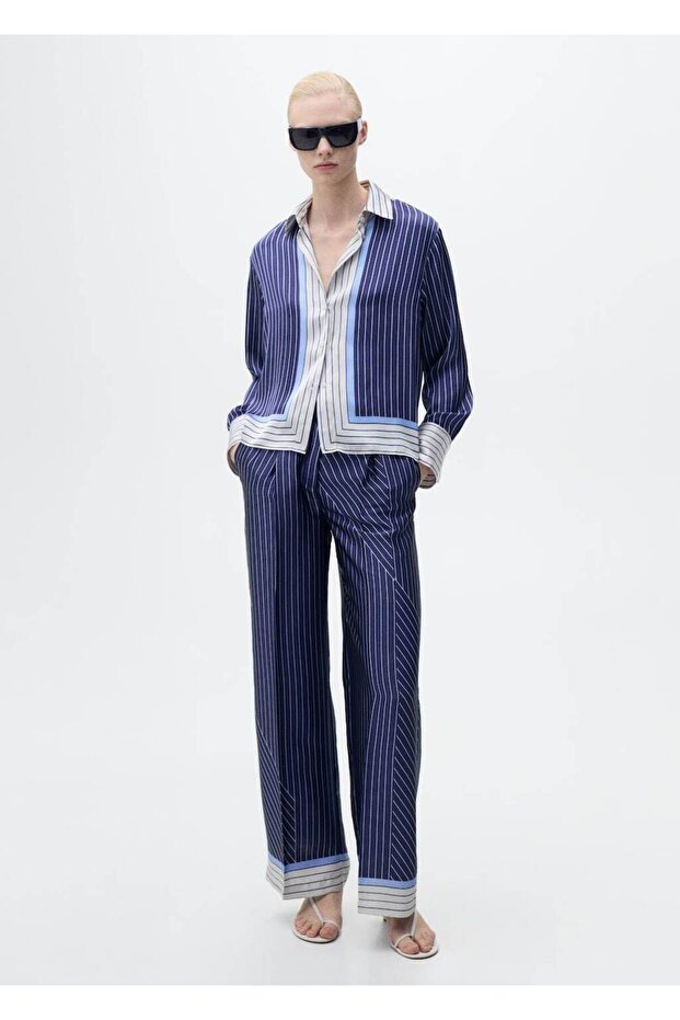 Çizgili saten gömlek - 2