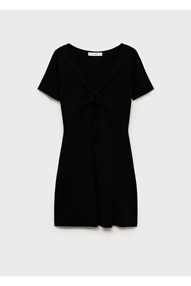 Bağ detaylı yakalı triko elbise - 3