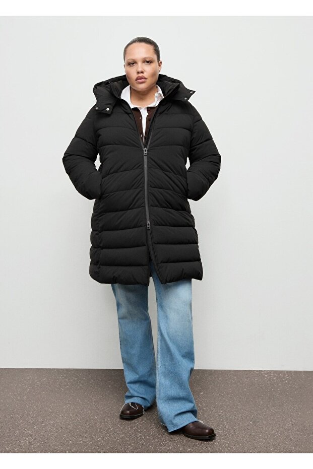 Kapüşonlu midi kapitone anorak - 8