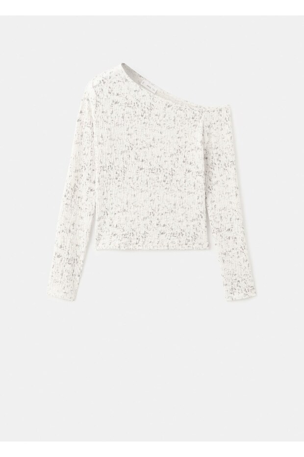 Asimetrik yaka kırçıllı tişört - 2