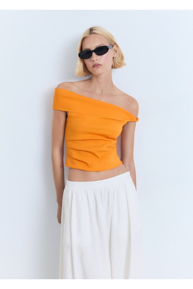 Asimetrik straplez bluz - 1