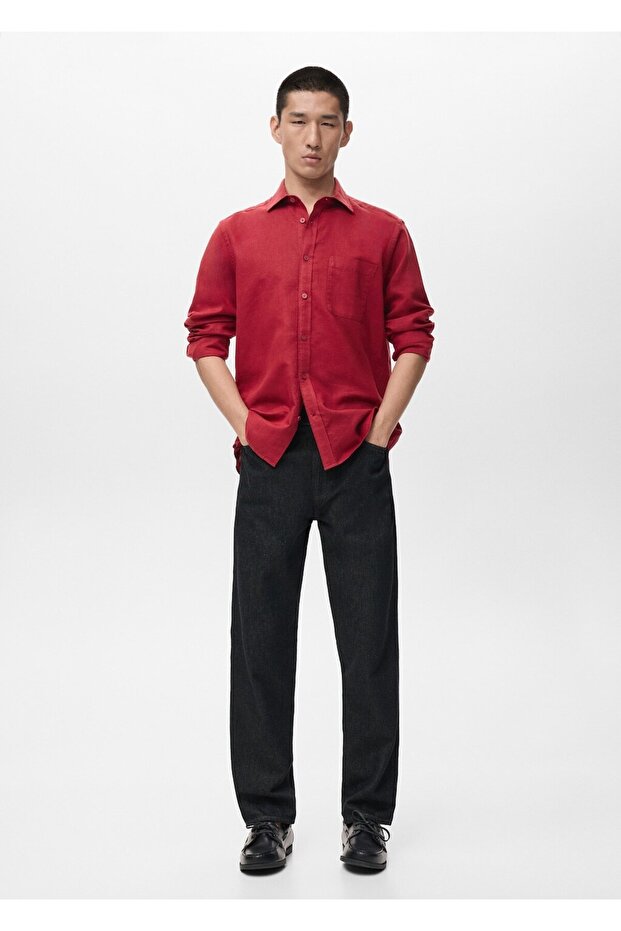 Cepli regular kesim keten gömlek - 2