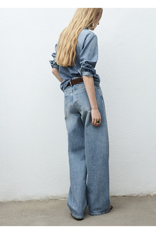 Bağ detaylı denim gömlek - 4