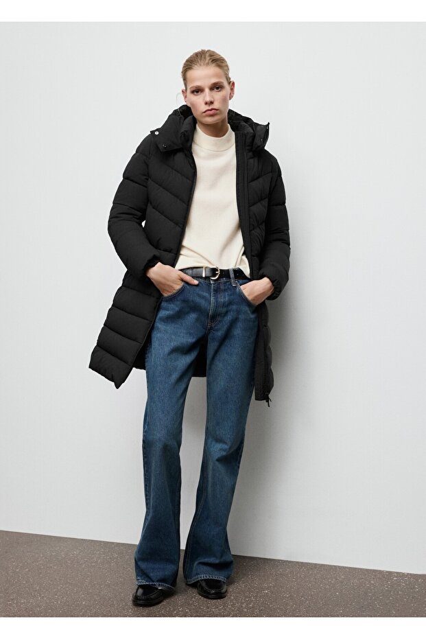 Kapüşonlu midi kapitone anorak - 2