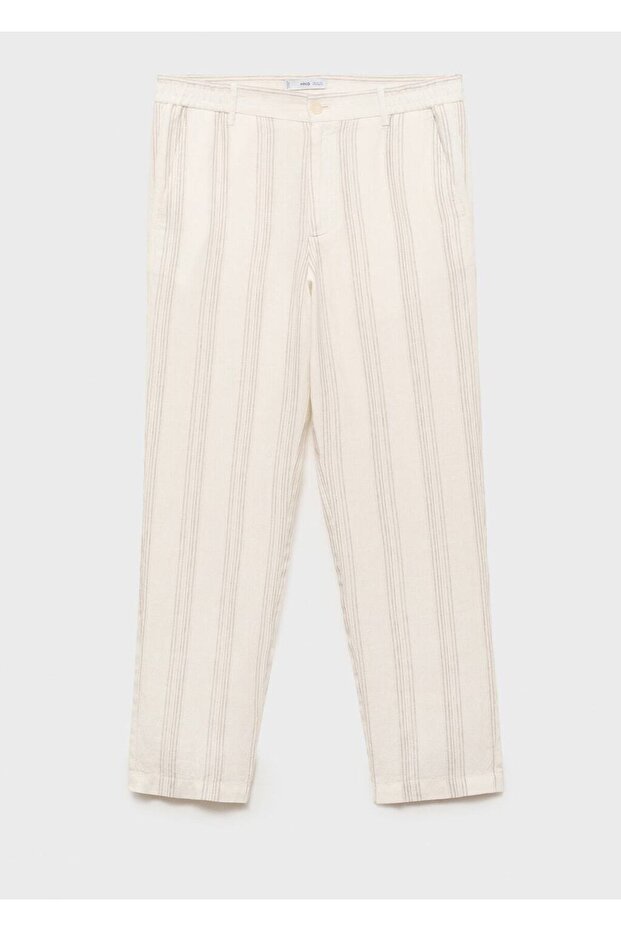 Elastik bel bantlı %100 keten pantolon - 3