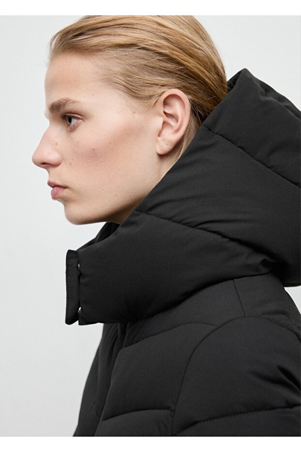 Kapüşonlu midi kapitone anorak - 6