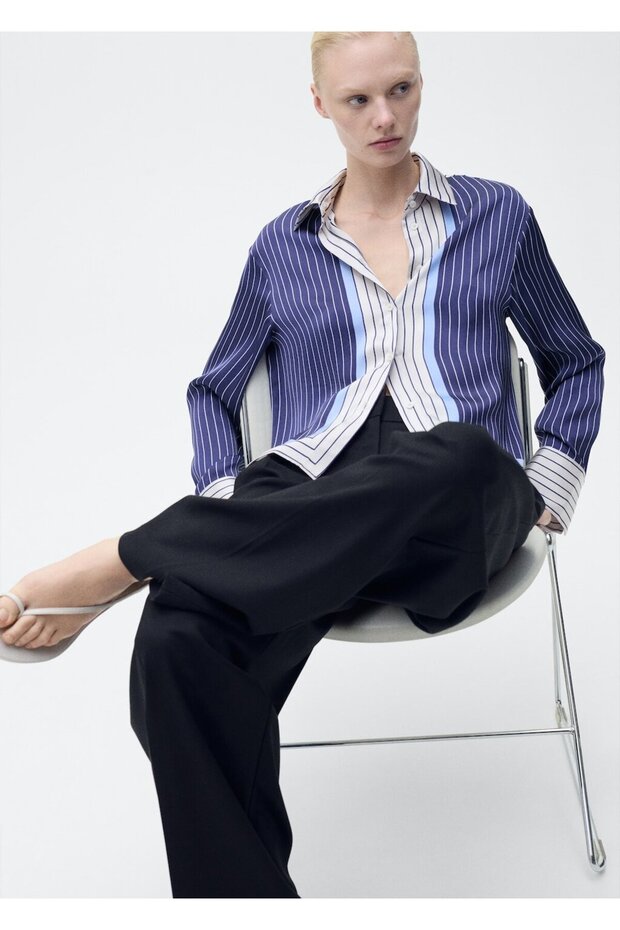 Çizgili saten gömlek - 7