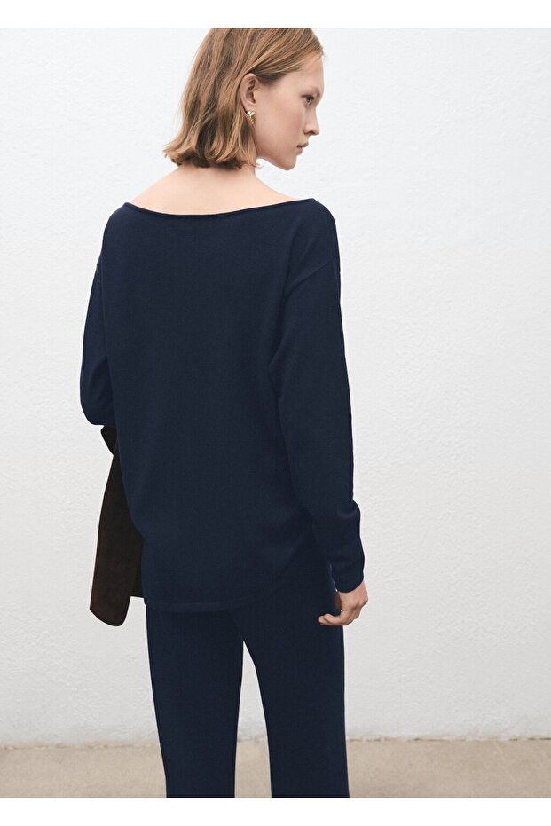 Kayık yaka örgü kazak - 4