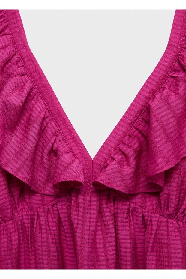 Fırfırlı yaka uzun elbise - 5