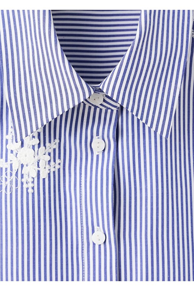İşlemeli çizgili gömlek - 8