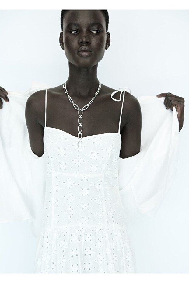 Die cut detaylı midi elbise - 7