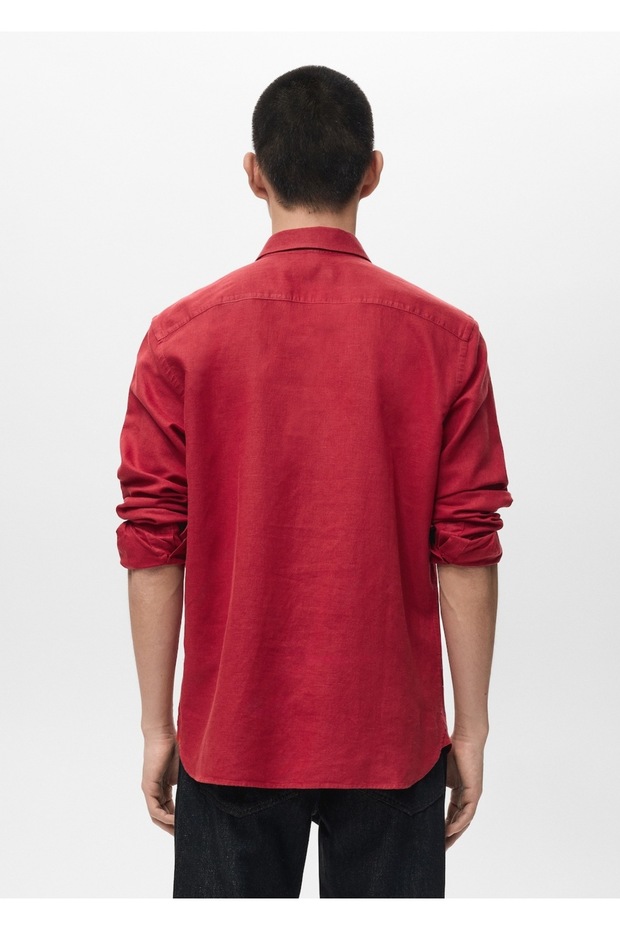 Cepli regular kesim keten gömlek - 4