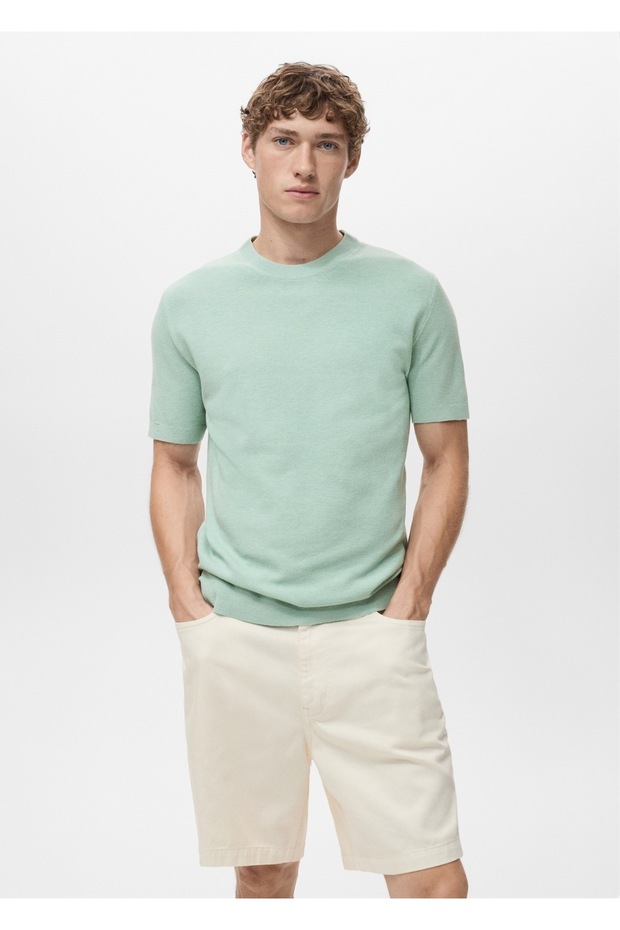 Pamuklu ince dokuma tişört - 1