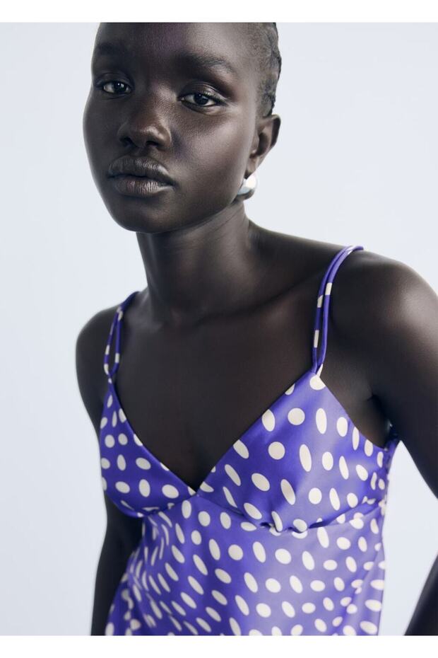 Puantiyeli saten elbise - 6