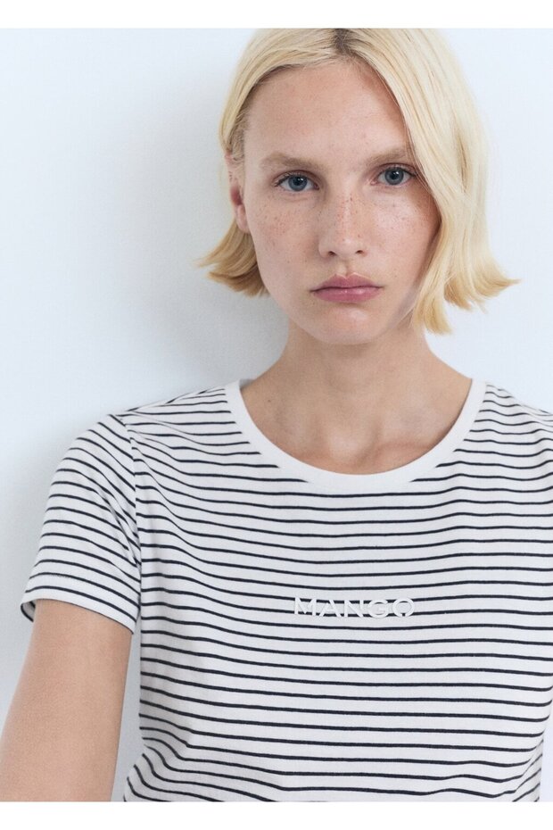 Logolu çizgili tişört - 5