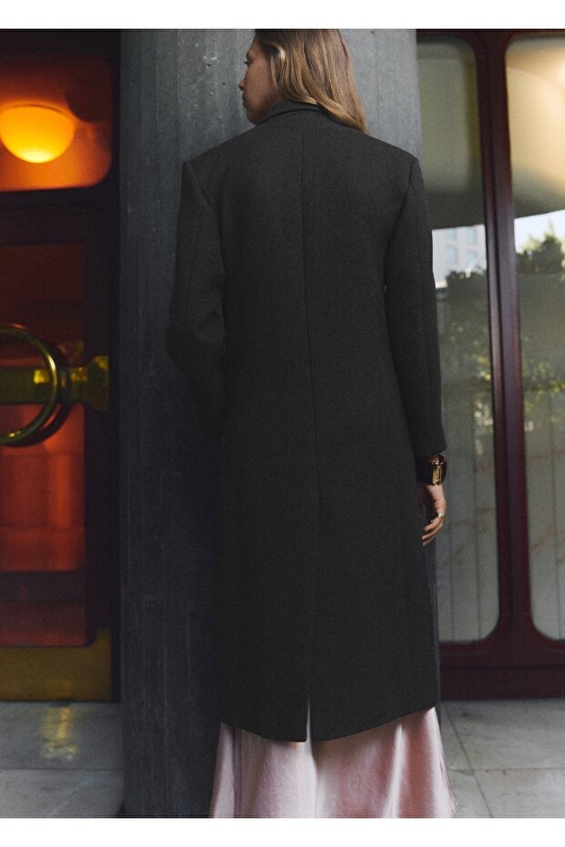 Çift düğmeli uzun palto - 4