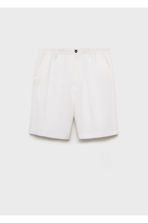 Keten karışımlı elastik belli bermuda şort - 3