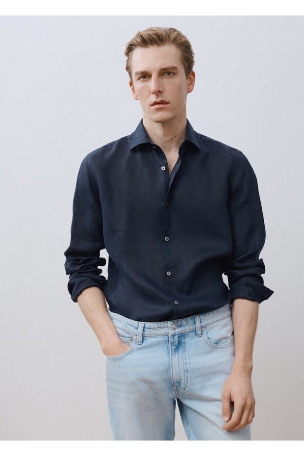 %100 keten slim fit gömlek - 8