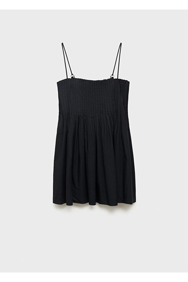 Pamuklu pileli elbise - 3