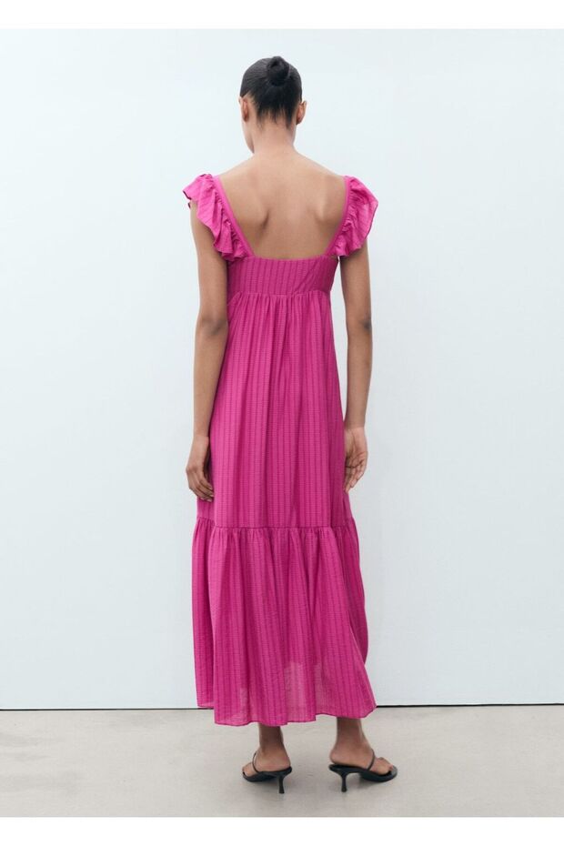 Fırfırlı yaka uzun elbise - 4