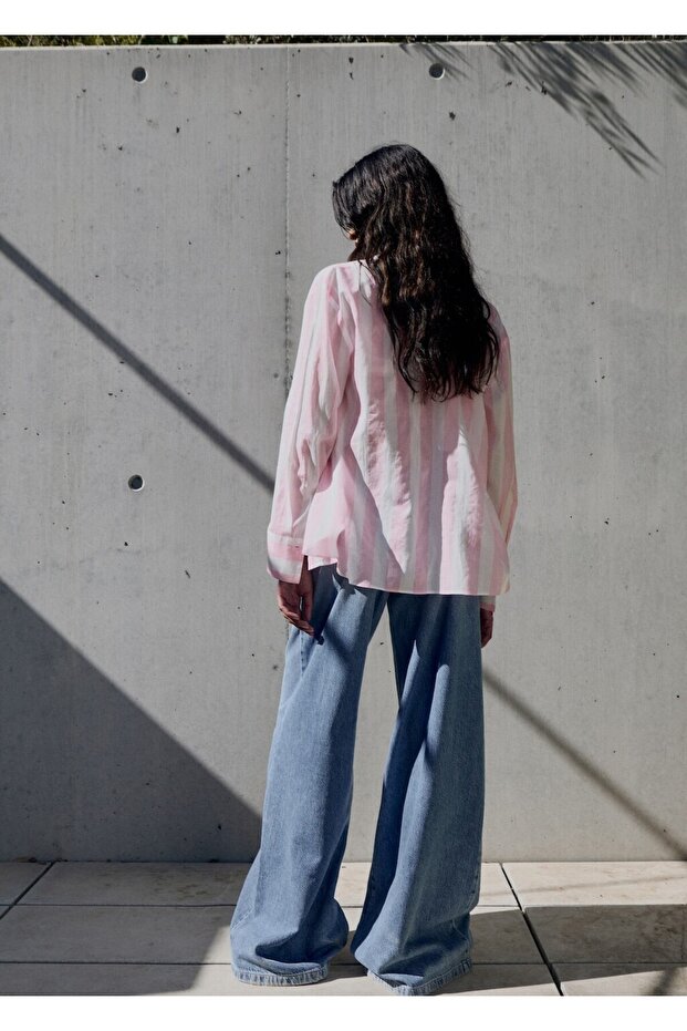 Çizgili pamuklu gömlek - 4