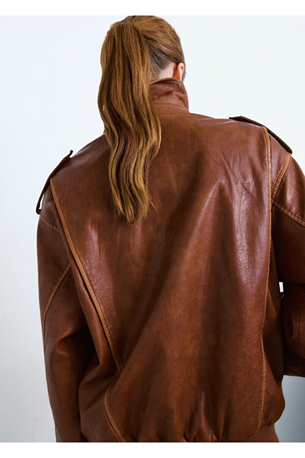 Kürk yakalı oversize ceket - 4