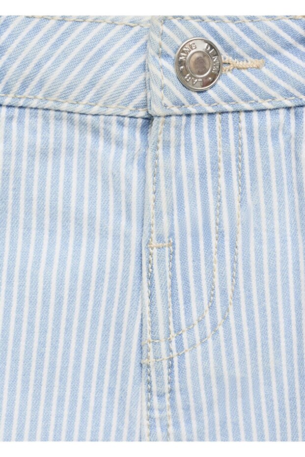 Çizgili denim şort - 4